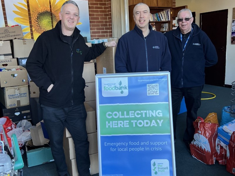 Pictured from left to right: Jules (Loughborough Area Food Bank) Tariq, Kevin (Church Pharmacy)
