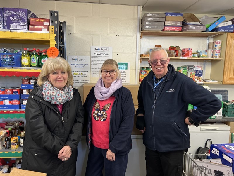 Pictured from left to right: Stephanie & Yvonne (Shepshed Food Bank) Kevin (Church Pharmacy)